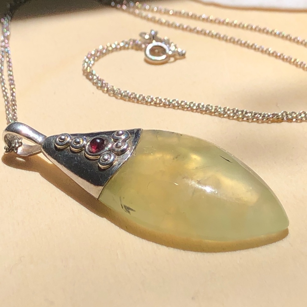 Sterling 925 Natural Garnet and Natural Muted Yellow Crystal *PossiblyCalcite